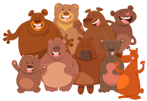 Cartoon image of a group of smiling bears