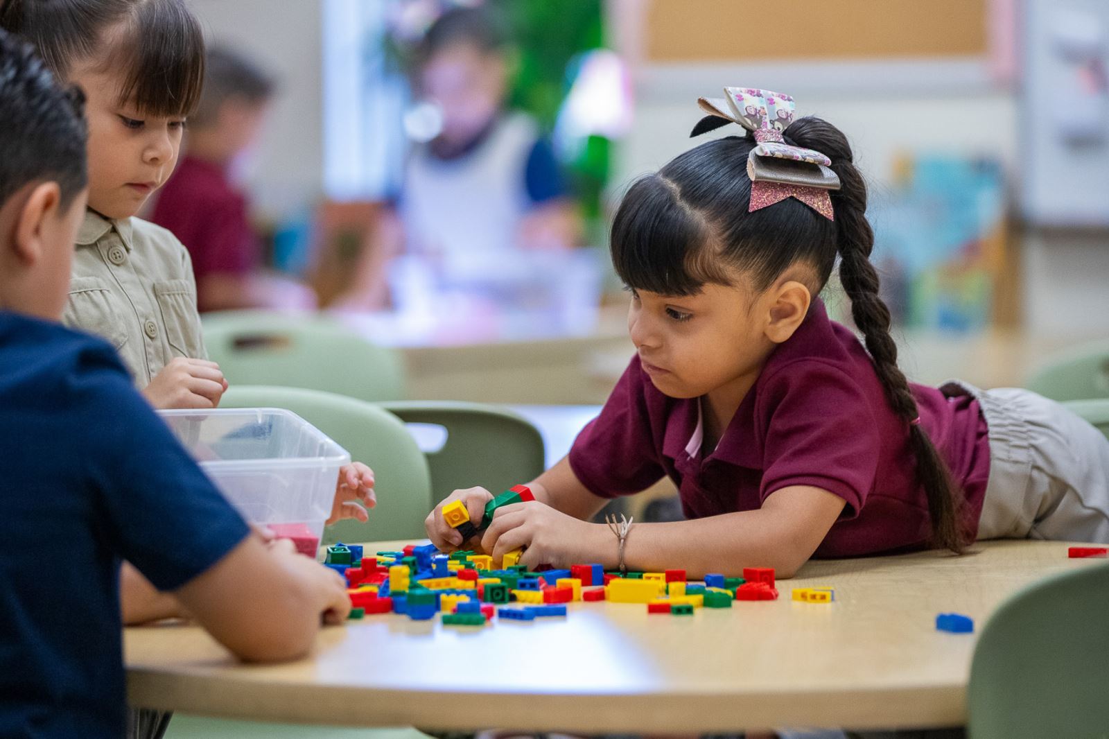 Grijalva Elementary students play with Legos on the first day of school