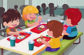 Cartoon of kids sitting at lunch table eating lunch